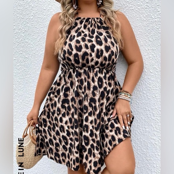 SHEIN Dresses & Skirts - SHEIN 2XL Leopard Print halter Sun Dress. Black/ brown. Like new.